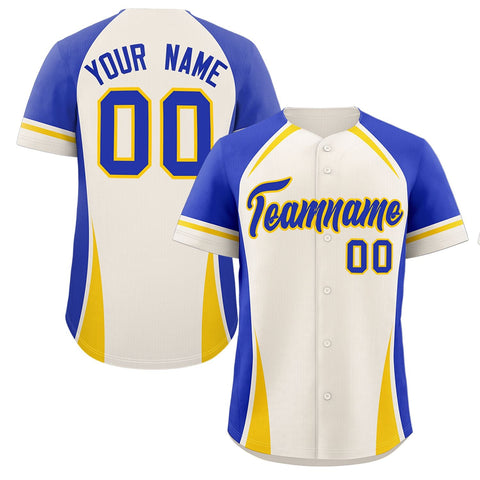 Custom Cream Royal-Gold Personalized Color Block Authentic Baseball Jersey