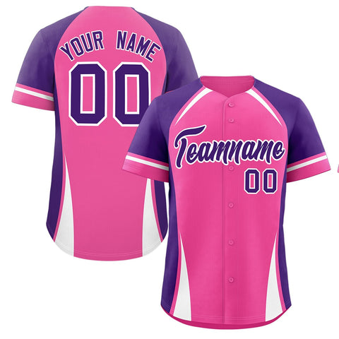 Custom Pink Purple-White Personalized Color Block Authentic Baseball Jersey