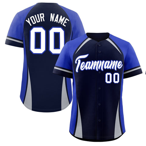 Custom Navy Royal-Gray Personalized Color Block Authentic Baseball Jersey