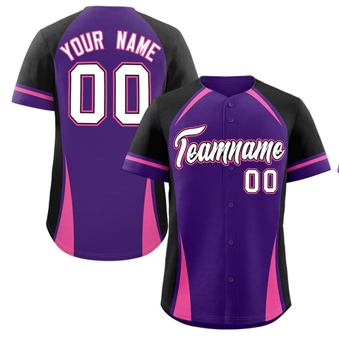 Custom Purple Black-Pink Personalized Color Block Authentic Baseball Jersey
