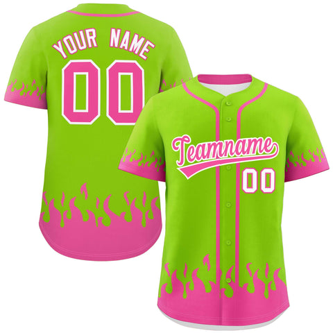 Custom Neon Green Pink Personalized Flame Graffiti Pattern Authentic Baseball Jersey