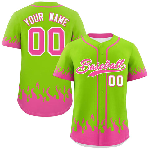 Custom Neon Green Pink Personalized Flame Graffiti Pattern Authentic Baseball Jersey