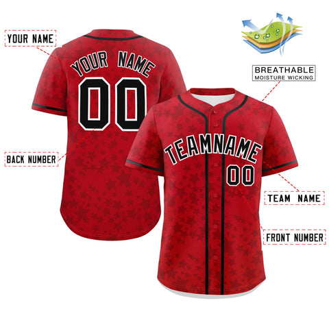Custom Red Black Personalized Star Graffiti Pattern Authentic Baseball Jersey