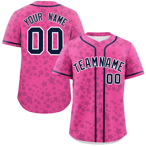Custom Pink Navy Personalized Star Graffiti Pattern Authentic Baseball Jersey