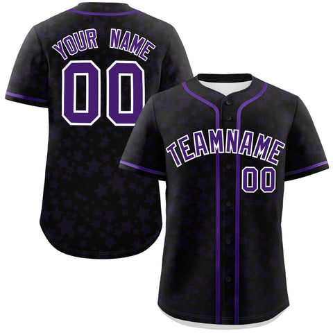 Custom Black Purple Personalized Star Graffiti Pattern Authentic Baseball Jersey