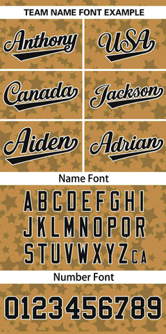 Custom Old Gold Black Personalized Star Graffiti Pattern Authentic Baseball Jersey