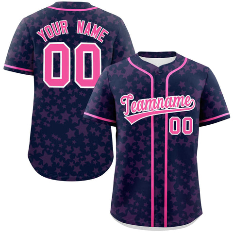 Custom Navy Pink Personalized Star Graffiti Pattern Authentic Baseball Jersey