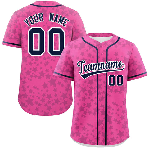 Custom Pink Navy Personalized Star Graffiti Pattern Authentic Baseball Jersey