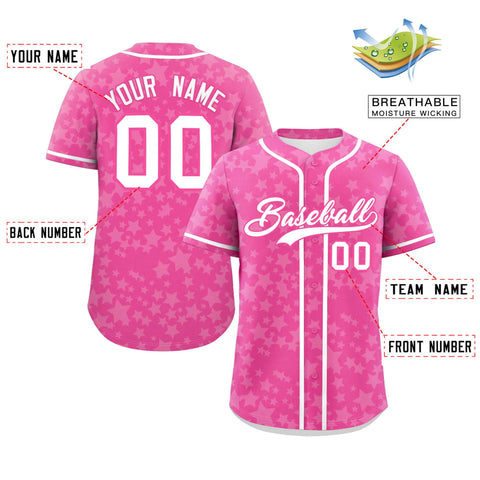 Custom Pink White Personalized Star Graffiti Pattern Authentic Baseball Jersey