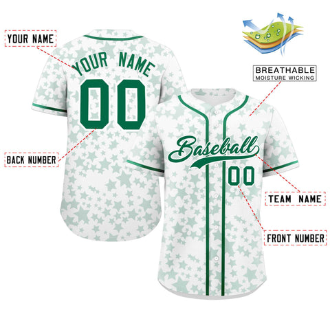 Custom White Kelly Green Personalized Star Graffiti Pattern Authentic Baseball Jersey