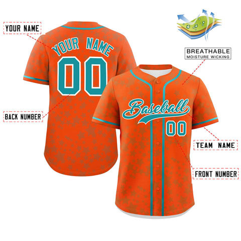 Custom Orange Aqua Personalized Star Graffiti Pattern Authentic Baseball Jersey