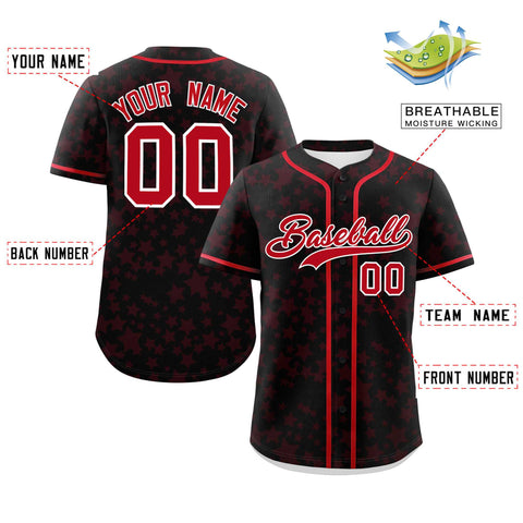 Custom Black Red Personalized Star Graffiti Pattern Authentic Baseball Jersey