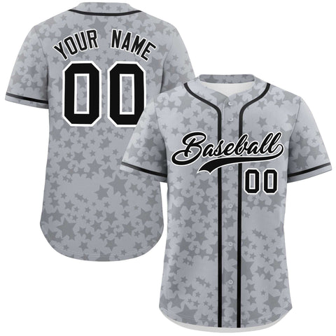 Custom Gray Black Personalized Star Graffiti Pattern Authentic Baseball Jersey