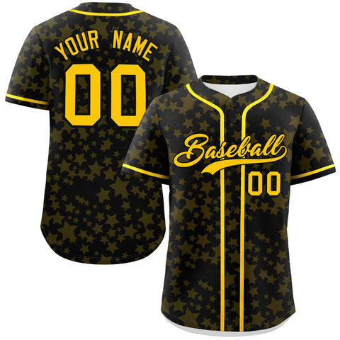 Custom Black Gold Personalized Star Graffiti Pattern Authentic Baseball Jersey