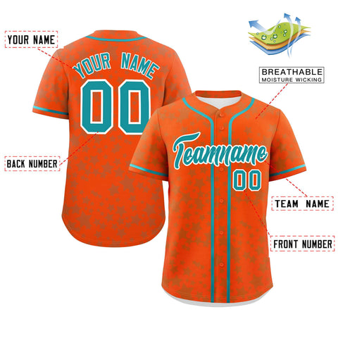 Custom Orange Aqua Personalized Star Graffiti Pattern Authentic Baseball Jersey
