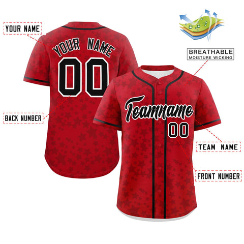 Custom Red Black Personalized Star Graffiti Pattern Authentic Baseball Jersey
