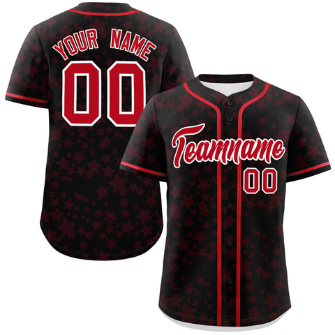 Custom Black Red Personalized Star Graffiti Pattern Authentic Baseball Jersey