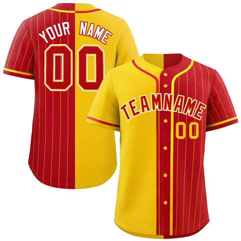 Custom Gold Red Stripe-Solid Combo Fashion Authentic Baseball Jersey