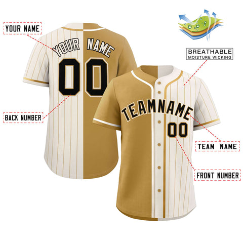 Custom Old Gold Cream Stripe-Solid Combo Fashion Authentic Baseball Jersey