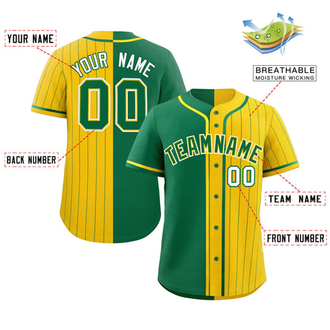 Custom Kelly Green Gold Stripe-Solid Combo Fashion Authentic Baseball Jersey