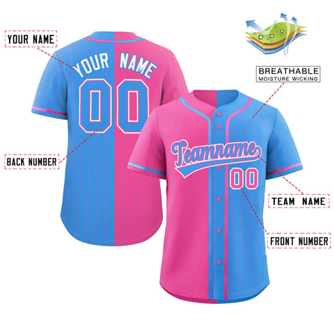 Custom Pink Powder Blue Stripe-Solid Combo Fashion Authentic Baseball Jersey