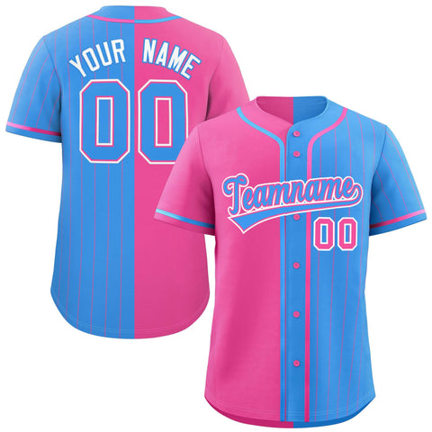 Custom Pink Powder Blue Stripe-Solid Combo Fashion Authentic Baseball Jersey