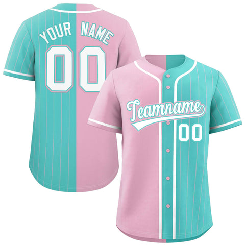 Custom Light Pink Aqua Stripe-Solid Combo Fashion Authentic Baseball Jersey