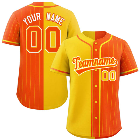 Custom Gold Orange Stripe-Solid Combo Fashion Authentic Baseball Jersey