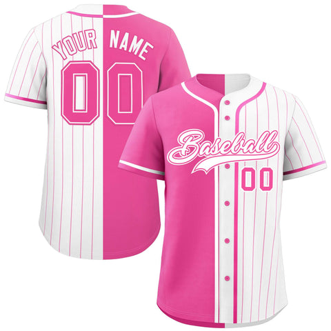 Custom Pink White Stripe-Solid Combo Fashion Authentic Baseball Jersey