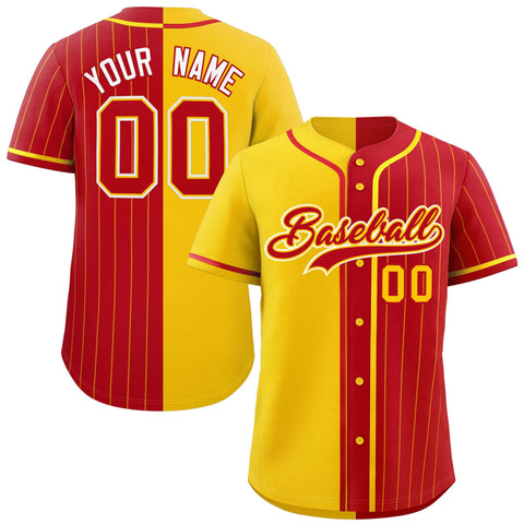 Custom Gold Red Stripe-Solid Combo Fashion Authentic Baseball Jersey