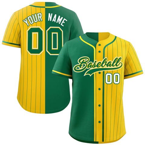 Custom Kelly Green Gold Stripe-Solid Combo Fashion Authentic Baseball Jersey