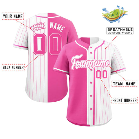 Custom Pink White Stripe-Solid Combo Fashion Authentic Baseball Jersey
