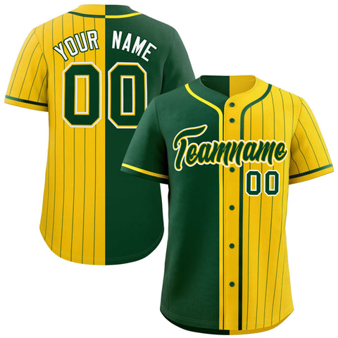 Custom Green Gold Stripe-Solid Combo Fashion Authentic Baseball Jersey
