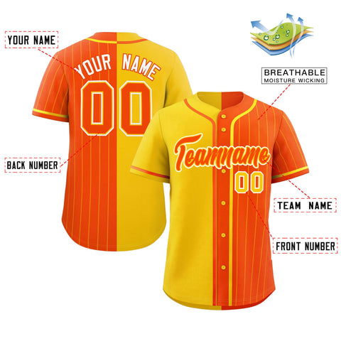 Custom Gold Orange Stripe-Solid Combo Fashion Authentic Baseball Jersey