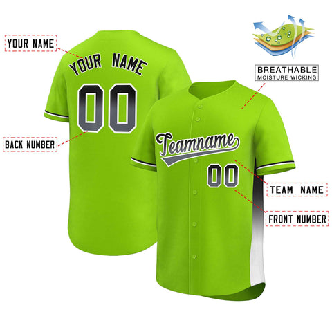 Custom Neon Green Black-White Personalized Gradient Font And Side Design Authentic Baseball Jersey