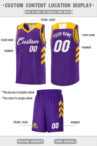 Custom Purple Yellow Double Side Sets Personalized Basketball Jersey