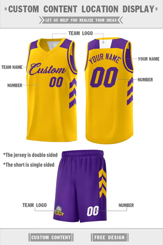 Custom Purple Yellow Double Side Sets Personalized Basketball Jersey