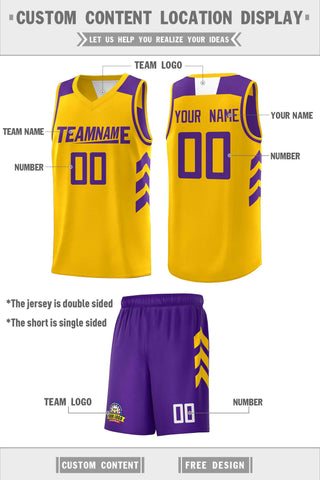 Custom Purple Yellow-White Double Side Sets Men Basketball Jersey