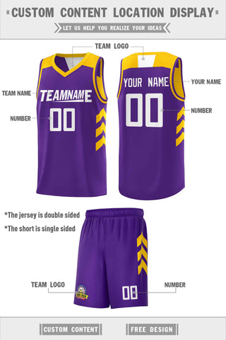 Custom Purple Yellow-White Double Side Sets Men Basketball Jersey