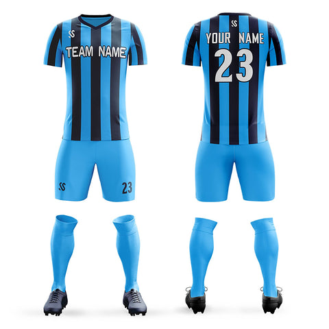 Custom Light Blue White Printing Sportswear Soccer Sets Jersey