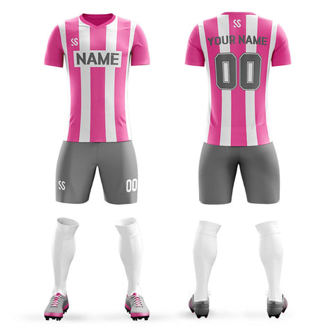 Custom Pink Gray Casual Outdoor Soccer Sets Jersey
