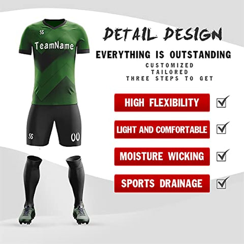Custom Green Black-White Soft Training Uniform Soccer Sets Jersey