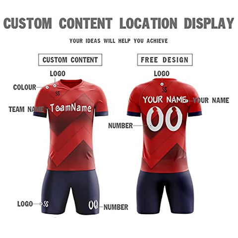 Custom Red Navy Soft Training Uniform Soccer Sets Jersey
