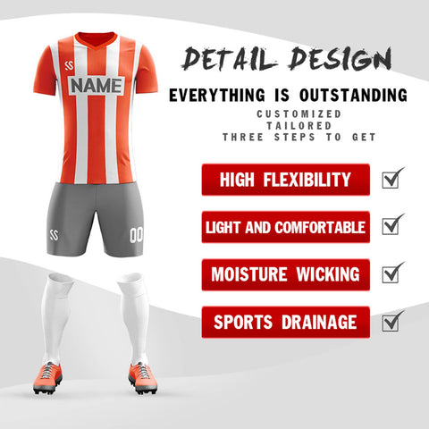 Custom Orange Gray Outdoor Soccer Sets Jersey