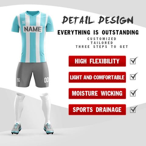 Custom Aqua Gray Outdoor Soccer Sets Jersey