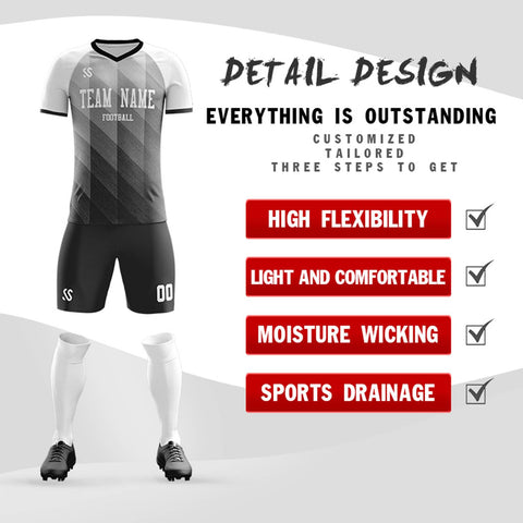 Custom Black White Casual Outdoor Soccer Sets Jersey