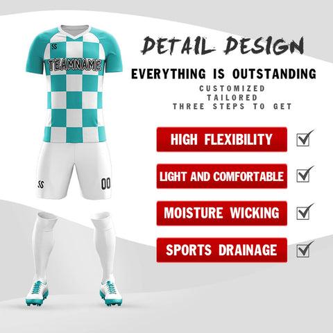 Custom Aqua Black Outdoor Soccer Sets Jersey