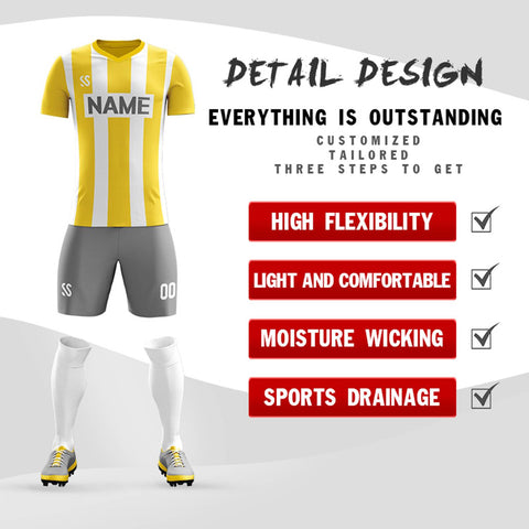 Custom Yellow Gray Casuall Outdoor Soccer Sets Jersey