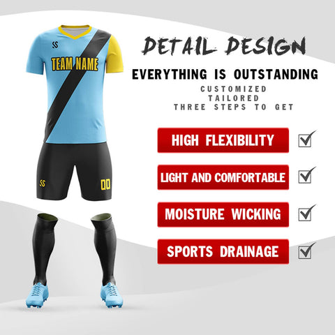 Custom Light Blue Yellow Casual Printing Sportswear Soccer Sets Jersey