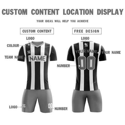 Custom Black Gray Casual Outdoor Soccer Sets Jersey